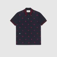 顶级高仿Gucci纯棉Polo衫 ‎431039黑色  蜜蜂与星星图案Polo衫