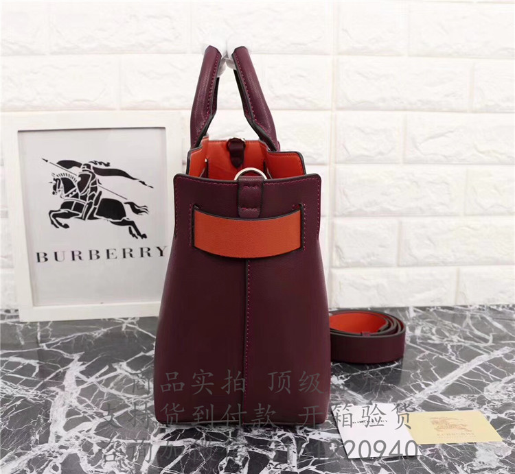 顶级高仿Burberry托特包 40773851枣红色 The Belt - 小号皮革贝尔特包