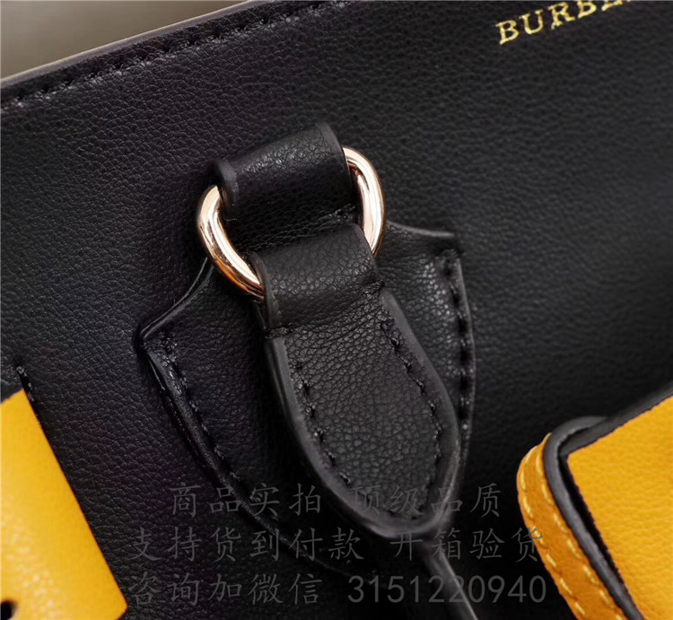 顶级高仿Burberry托特包 40767731黑黄拼色 The Belt - 小号皮革贝尔特包