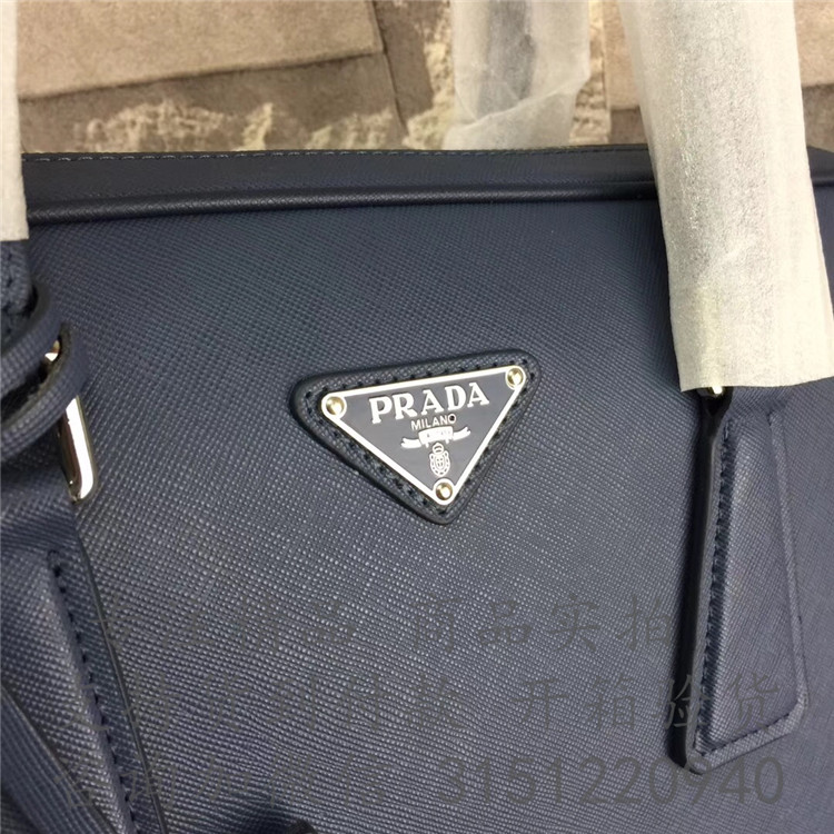 顶级高仿Prada手提公文包 2VE368蓝色 普拉达 十字纹三角徽标手提公文包