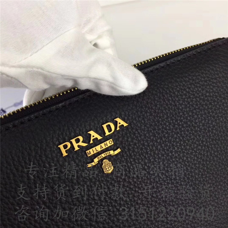 顶级高仿Prada单肩斜挎包 1BH050黑色 普拉达 荔枝纹单肩包