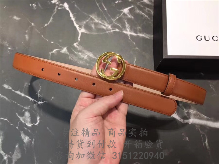 顶级高仿Gucci皮带 370543棕色 光滑皮革腰带