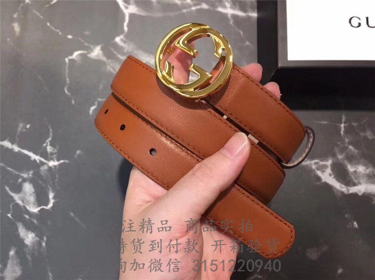 顶级高仿Gucci皮带 370543棕色 光滑皮革腰带