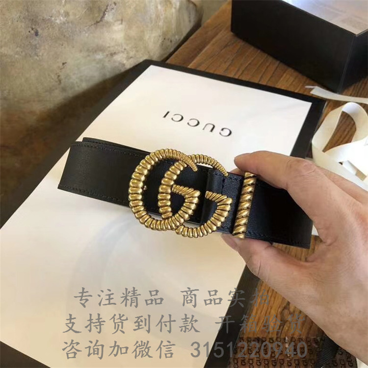 顶级高仿Gucci皮带 524103 饰织纹双G搭扣皮革腰带