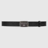 顶级高仿Gucci皮带 523311黑色 Gucci标识搭扣皮革腰带
