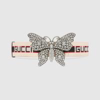 顶级高仿Gucci皮带 499633 饰蝴蝶和Gucci印花条纹织带腰带