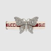 顶级高仿LV皮带 499633红条 饰蝴蝶和Gucci印花条纹织带腰带