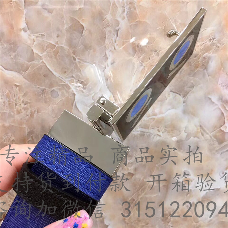 顶级高仿Fendi方形扣皮带 7C0345蓝色 芬迪蓝色/黑色“无语”方扣小怪兽腰带