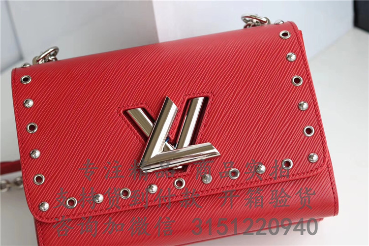 顶级高仿LV链条盒子包 M54269红色 铆钉饰边Twist 中号手袋