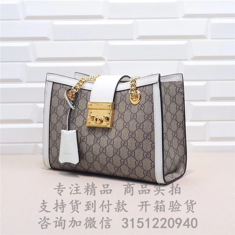 顶级高仿Gucci肩背锁头包 498156白色 Padlock系列小号GG肩背包