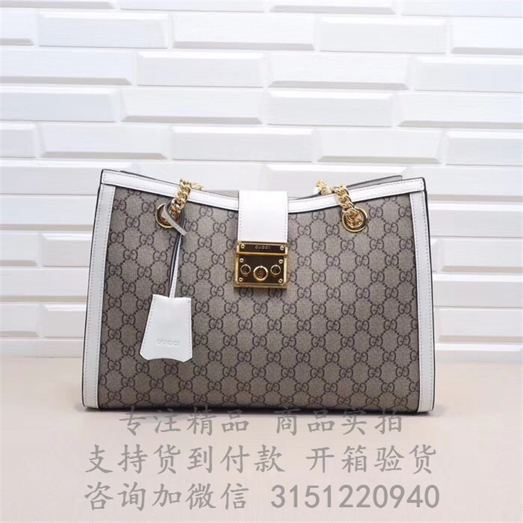 顶级高仿Gucci肩背锁头包 498157白色 Padlock系列GG中号肩背包