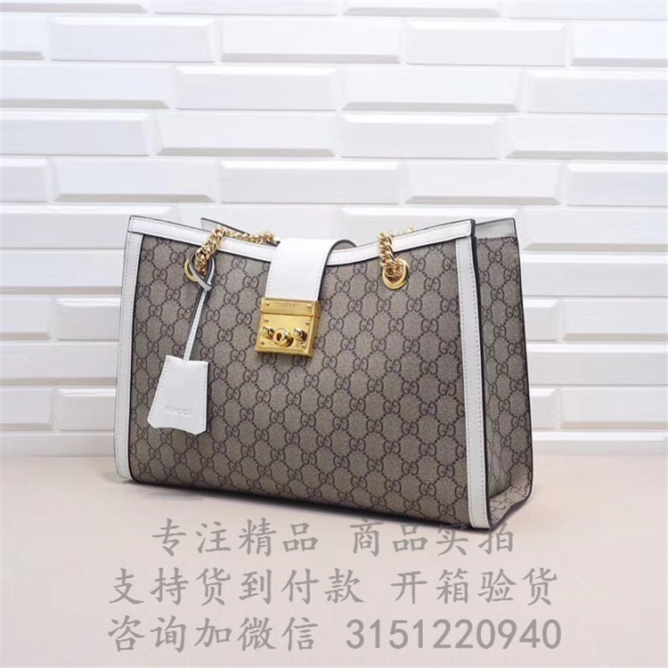 顶级高仿Gucci肩背锁头包 498157白色 Padlock系列GG中号肩背包