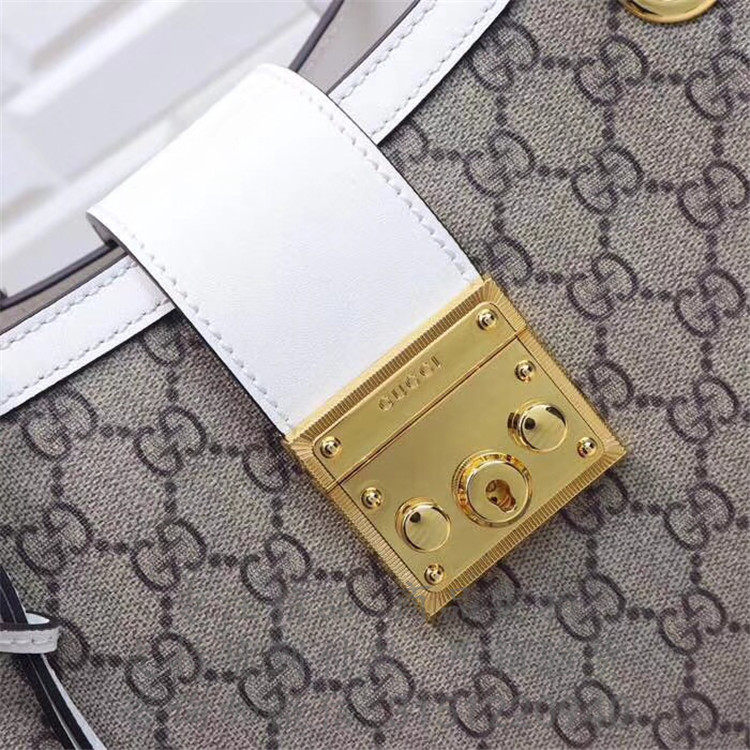 顶级高仿Gucci肩背锁头包 498157白色 Padlock系列GG中号肩背包