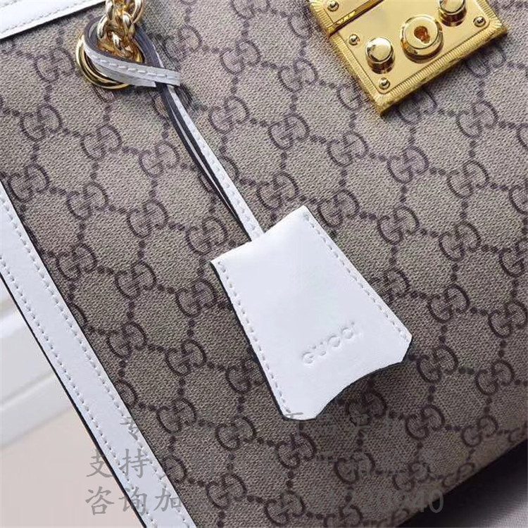 顶级高仿Gucci肩背锁头包 498157白色 Padlock系列GG中号肩背包