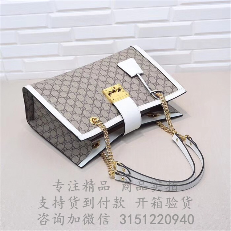 顶级高仿Gucci肩背锁头包 498157白色 Padlock系列GG中号肩背包