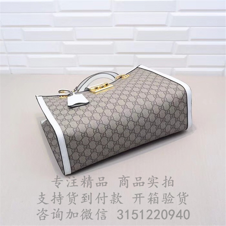 顶级高仿Gucci肩背锁头包 498157白色 Padlock系列GG中号肩背包