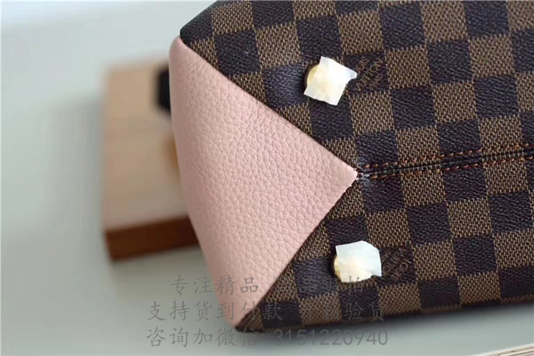 LV女士手提包 N41674 粉色牛皮拼接咖啡格Brittany 手袋