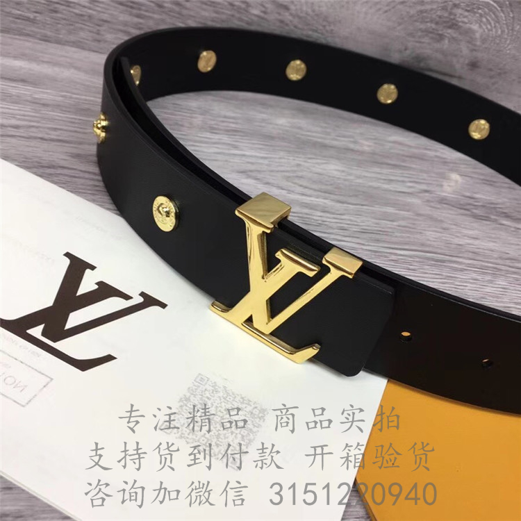 LV字母扣皮带 M0063U 金色铆钉Iconic 腰带，35毫米