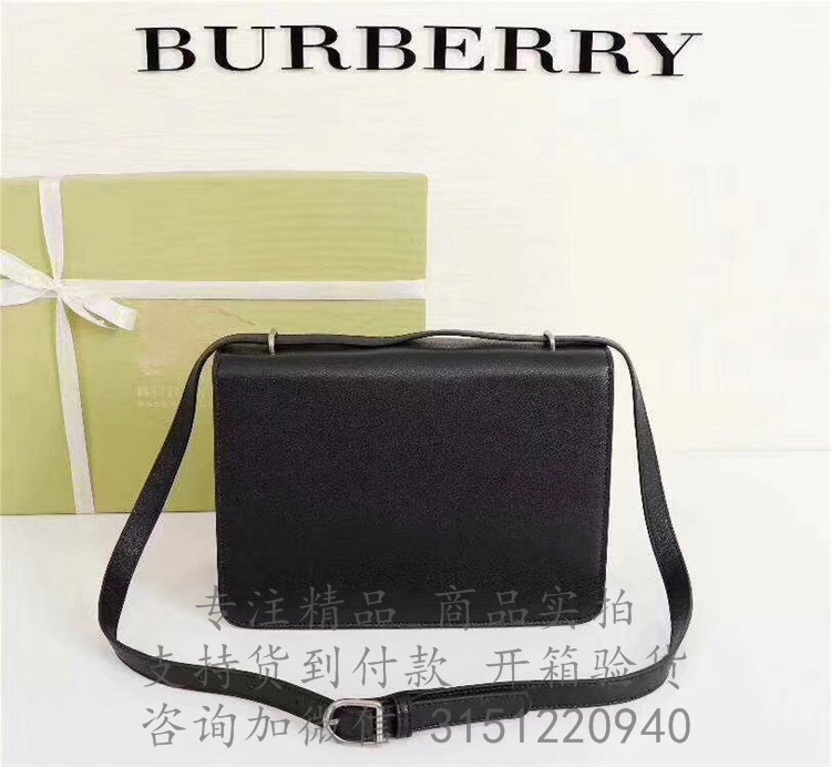 Burberry斜跨肩背包 40766591黑色 中号 Vintage 格纹拼皮革 D 型环包