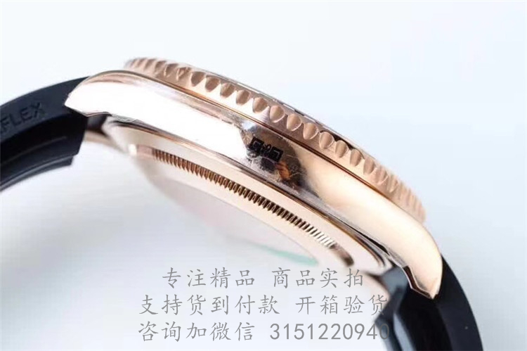 Rolex游艇名仕型 116695SATS黑色表盘彩色饰边 劳力士永恒玫瑰金皮带40MM