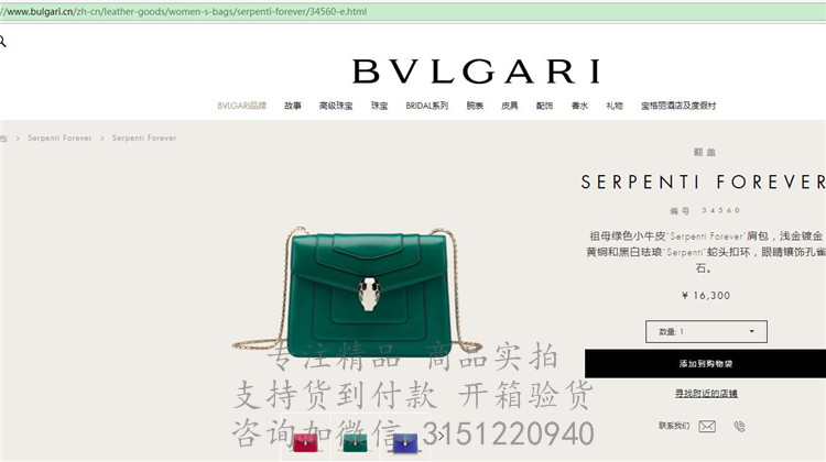 Bvlgari经典链条蛇头包 34560绿色 Serpenti forever系列小号方形链条蛇头翻盖包