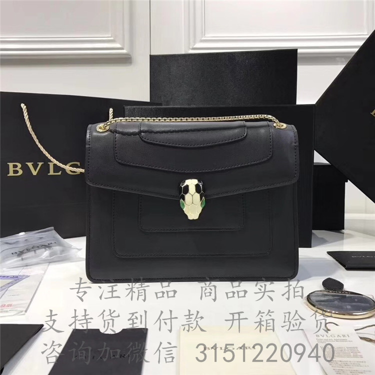 Bvlgari经典链条蛇头包 37888黑色 Serpenti forever系列中号斜跨链条蛇头翻盖包