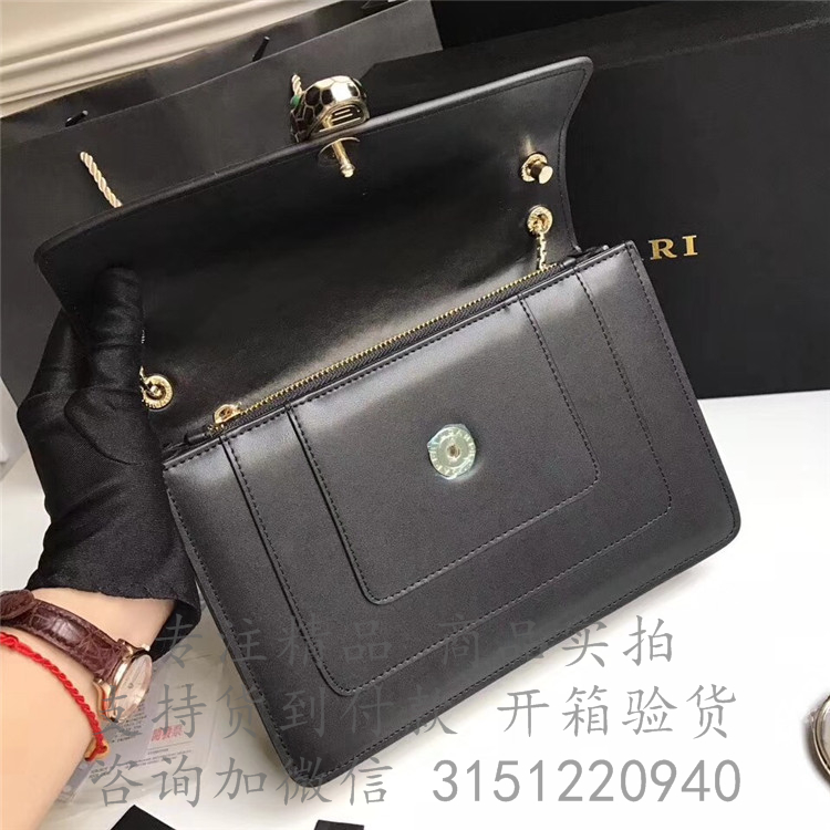 Bvlgari经典链条蛇头包 37888黑色 Serpenti forever系列中号斜跨链条蛇头翻盖包