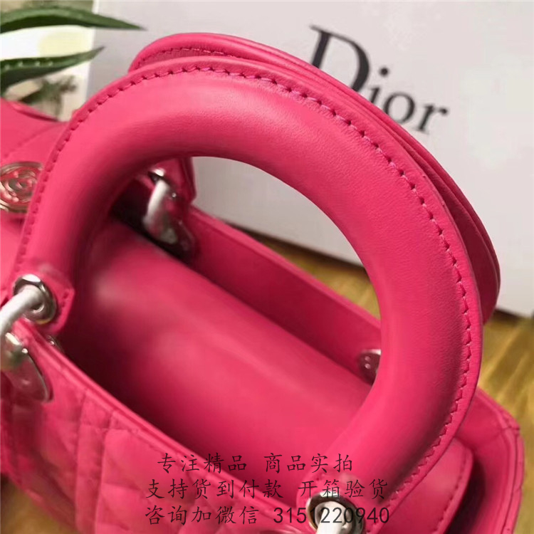 Dior戴妃包 4格菱格定制款 玫红色金扣性化定制“MY LADY DIOR”手提包