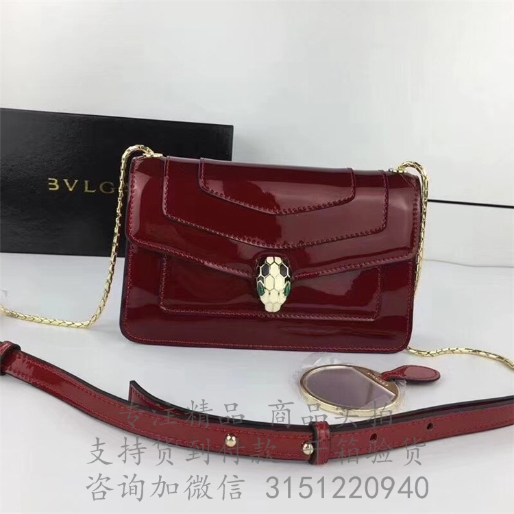 Bvlgari斜跨蛇头包 282180宝红色 Serpenti forever系列漆皮斜跨蛇头翻盖小包