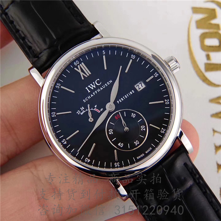IWC柏涛菲诺手动上链八日动力储备腕表 IW510106 银色4指针蓝色表盘日期显示机械手表