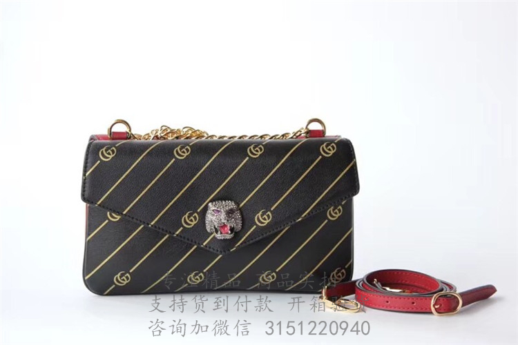 Gucci拉链肩背包 524822 黑色/红色中号双面肩背包