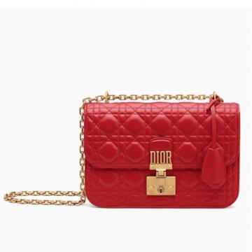 Dior链条翻盖包 M5818 DIORADDICT红色藤格纹小羊皮翻盖式手提包