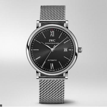 IWC柏涛菲诺自动腕表 IW356506 银色3指针黑色表盘钢带机械手表