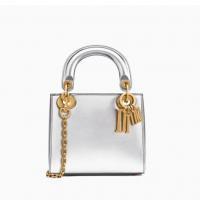 Dior漆皮戴妃包 M0598 LADY DIOR银色金属光泽小牛皮袖珍手提包