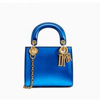 Dior漆皮戴妃包 M0598 LADY DIOR蓝色金属光泽小牛皮袖珍手提包