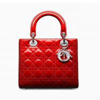 Dior戴妃包 44551 经典5格LADY DIOR鲜红色藤格纹漆皮小牛皮手提包