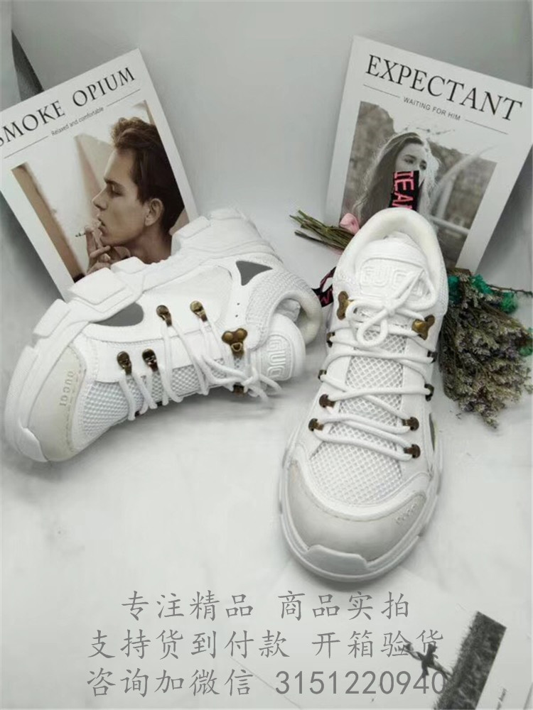 Gucci运动鞋 543305 白色Flashtrek系列皮革和帆布运动鞋