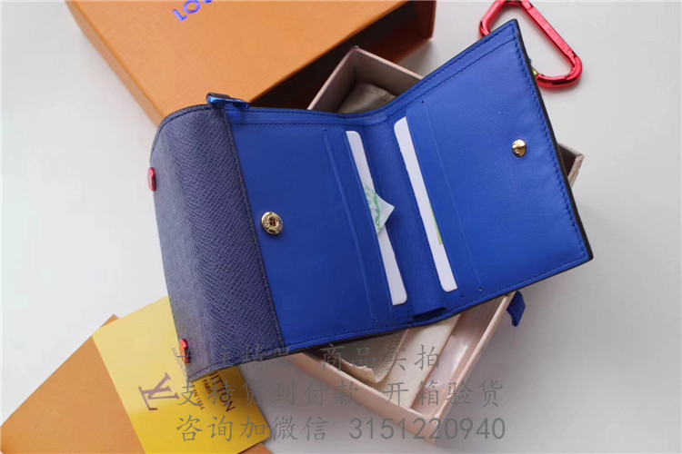 LV零钱包 M63041 老花配蓝色十字纹短款钱夹