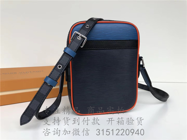 LV斜跨小包 M51460 蓝色水波纹配黑格 DANUBE SLIM 手袋