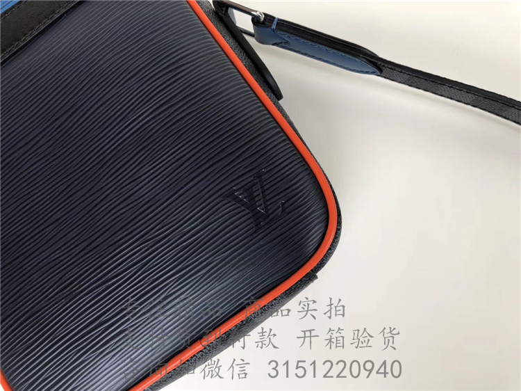 LV斜跨小包 M51460 蓝色水波纹配黑格 DANUBE SLIM 手袋