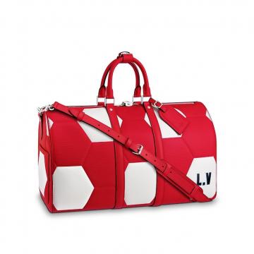 LV旅行袋 M52121 世界杯系列大红色水波纹 KEEPALL 50 旅行袋（配肩带）