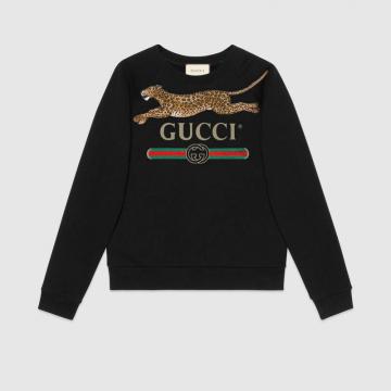 Gucci卫衣 527743 黑色美洲豹Gucci标识卫衣