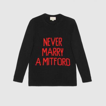 Gucci字母毛衣 514906 黑色印字“Never Marry a Mitford”毛衣