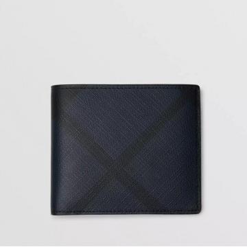 Burberry短款西装夹 39961911 黑蓝色 London 格纹双折式钱夹（国际版）