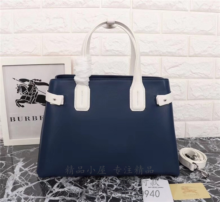 Burberry手提包 40767461 深蓝色/白色The Banner - 中号双色皮革班纳手袋