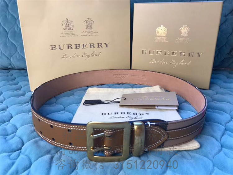 Burberry针扣皮带 40627771 棕色缉明线装饰 House 格纹皮带