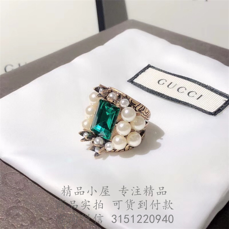 Gucci精仿戒指 404843 水晶和玻璃珍珠装饰戒指