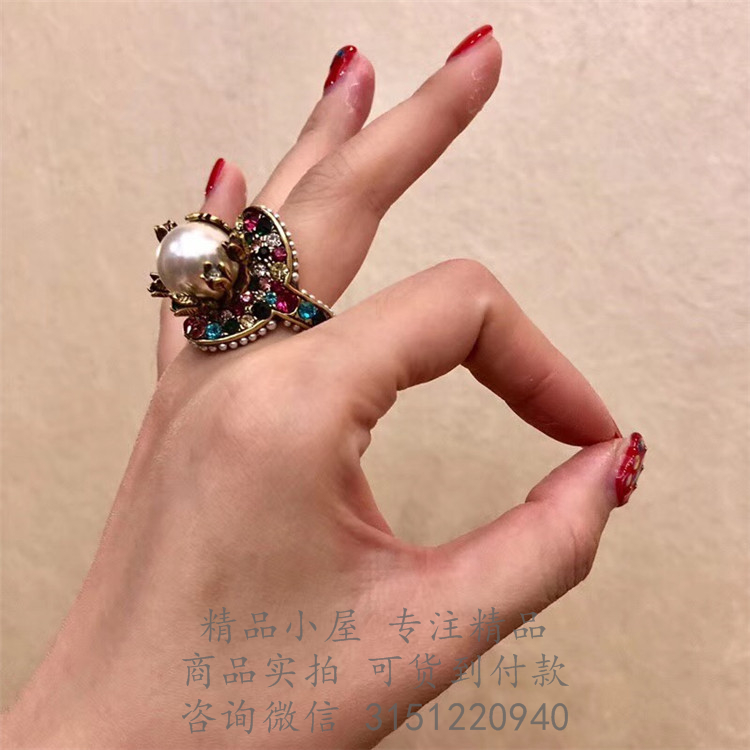 Gucci精仿戒指 445370 饰珍珠和花朵戒指