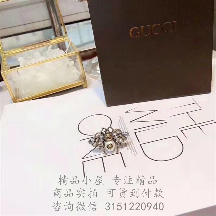 Gucci精仿戒指 493990 饰水晶和珍珠蜜蜂戒指