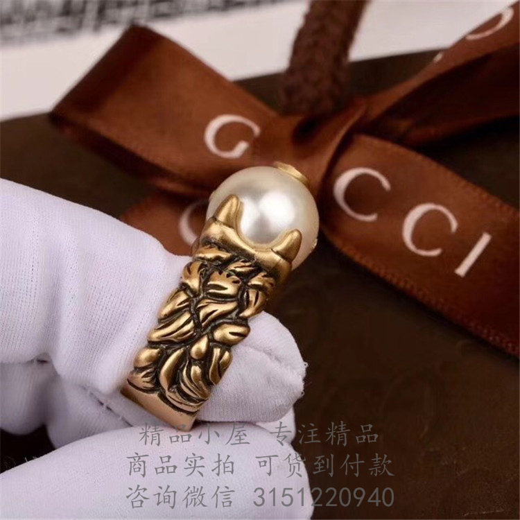 Gucci精仿戒指 440993 奶油色玻璃珍珠戒指